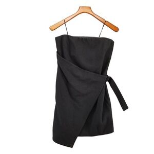 kate spade Black Strapless Wrap-Front Mini Dress wool- and slightly boned